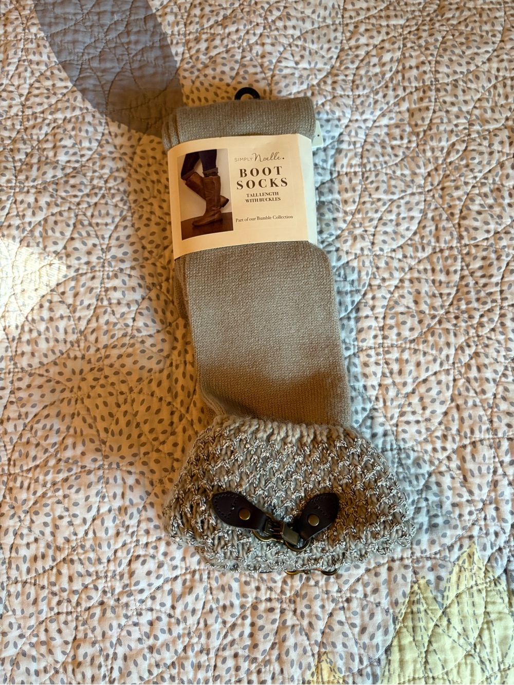 New Simply Noelle Taupe Knit Boot Socks with Buckle